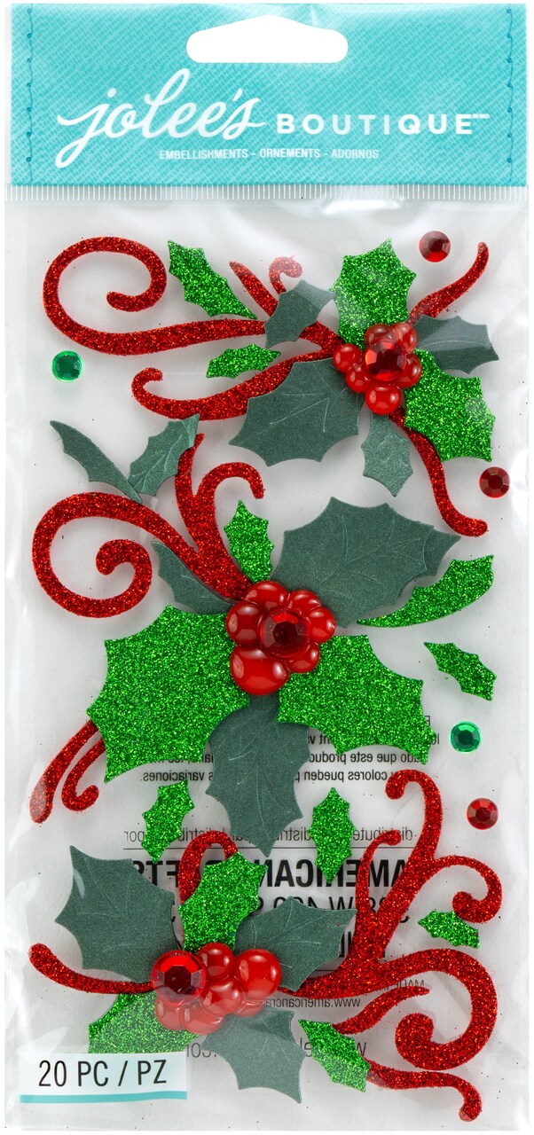 Jolee's Boutique Dimensional Stickers - Flourishes and Holly, 20pcs